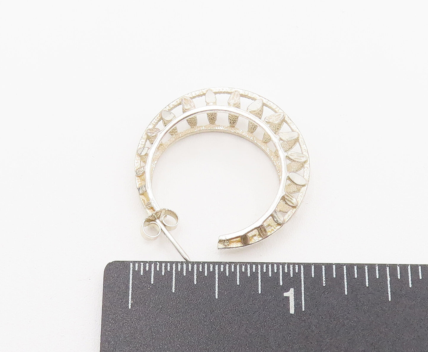 925 Sterling Silver Vintage Openwork Navette Cutout Hoop Earrings EG12307