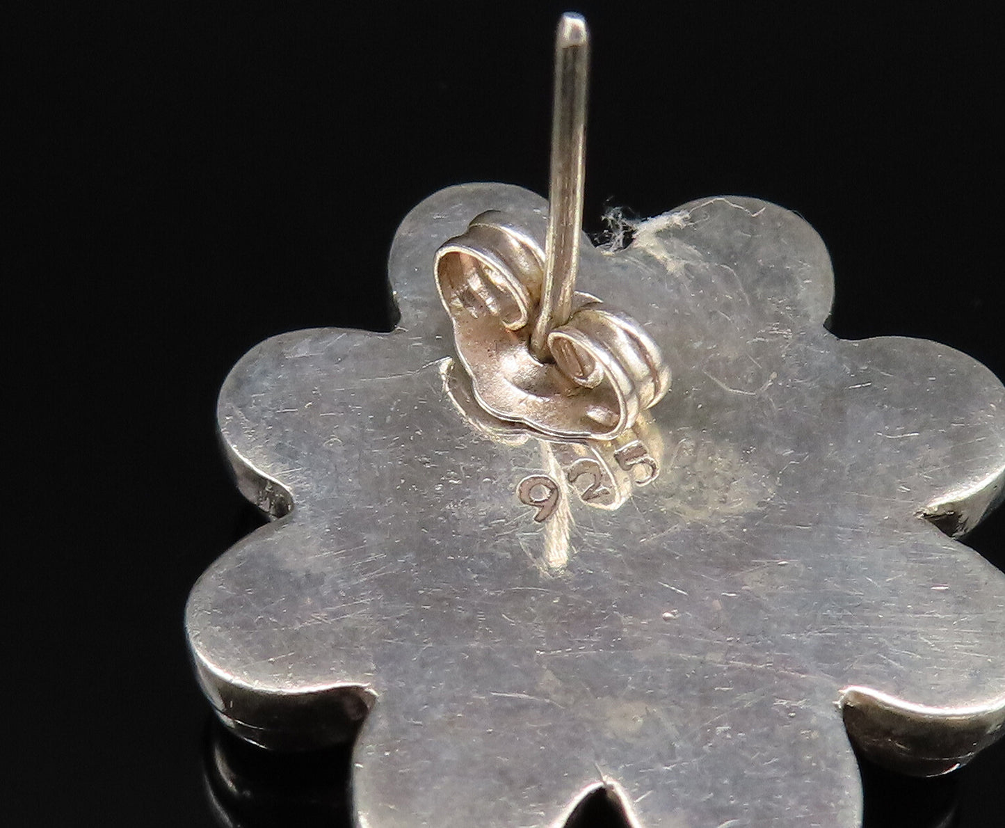 925 Silver Vintage Turquoise Charoite & Spiny Flower Stud Earrings EG12214