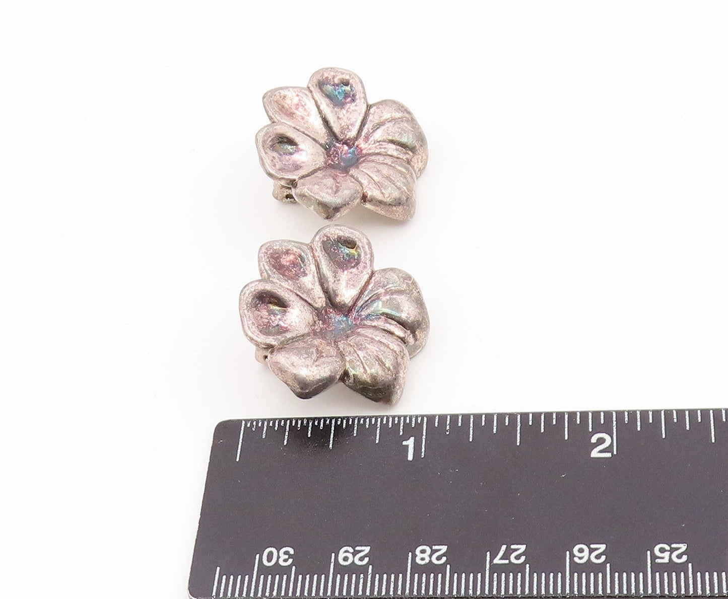925 Sterling Silver Vintage Dark Tone Flower Motif Non Pierce Earrings EG9970
