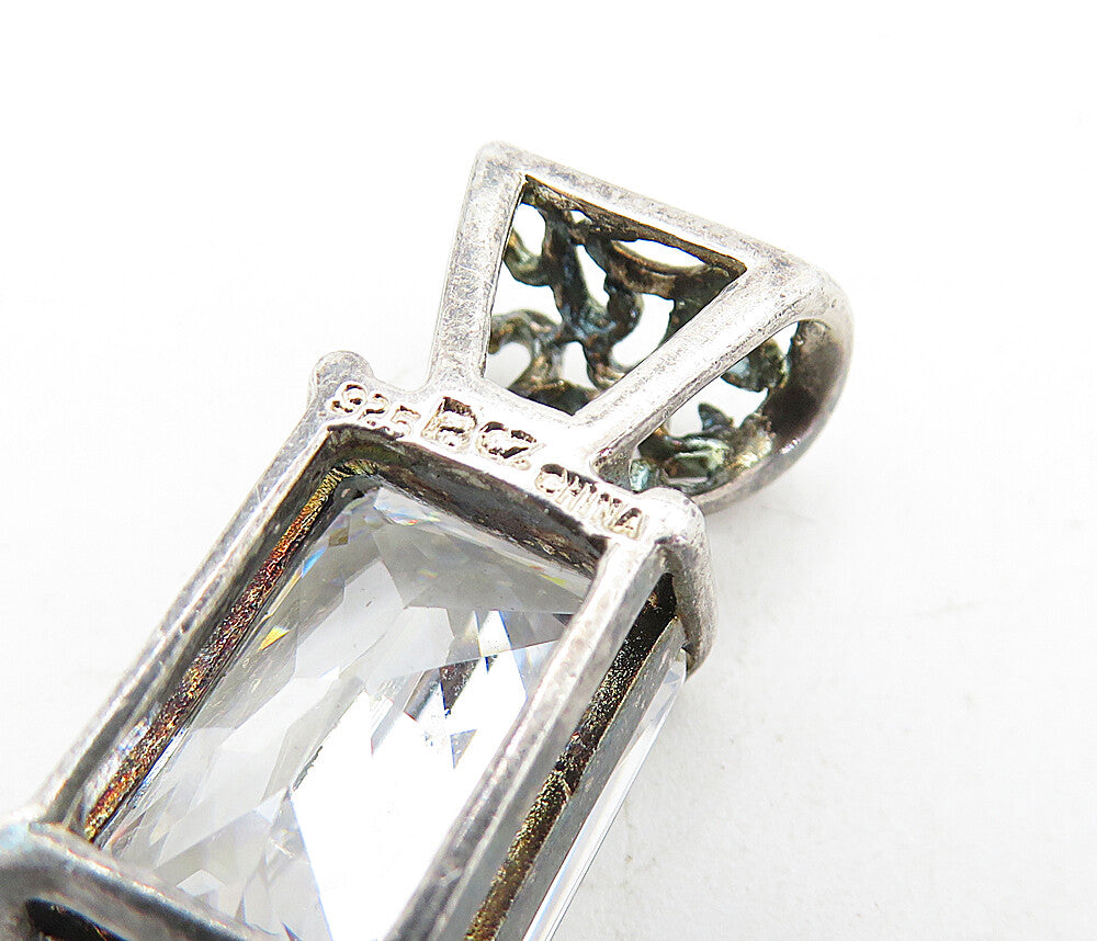 ROSS SIMON 925 Silver Vintage Prong Set Cubic Zirconia Swirl Pendant PT4018