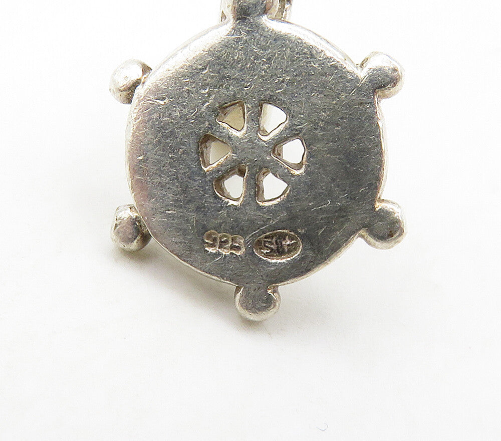 925 Sterling Silver Vintage White Topaz Petite Ship's Wheel Pendant PT12284