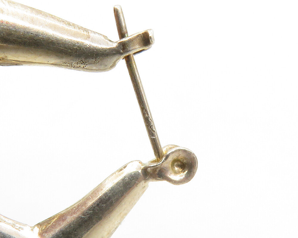 925 Sterling Silver Vintage Hollow Fluted Detail Shiny Hoop Earrings EG6921