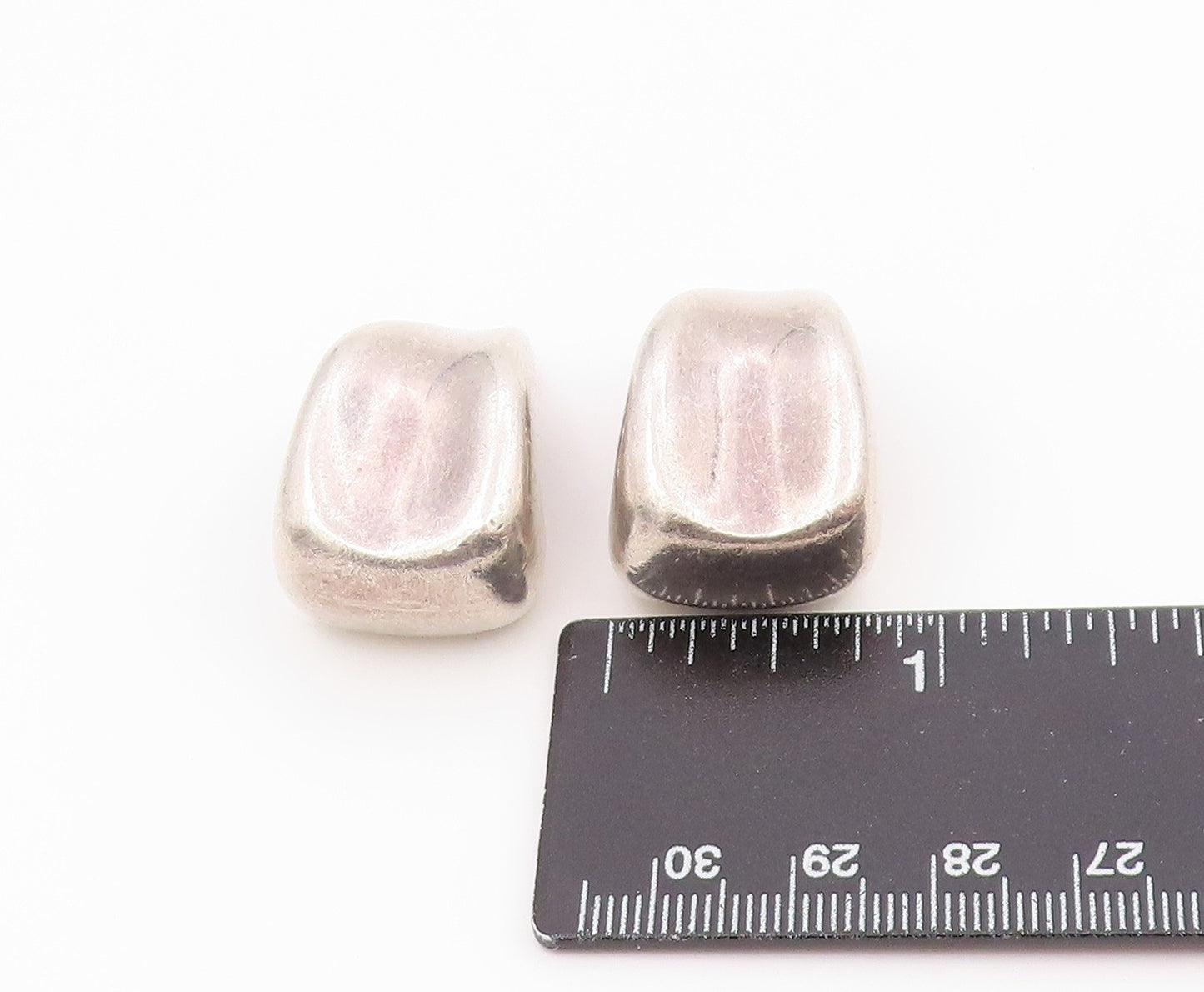 925 Sterling Silver Vintage Earrings Modernist Solid Sculptural Clip On EG14465