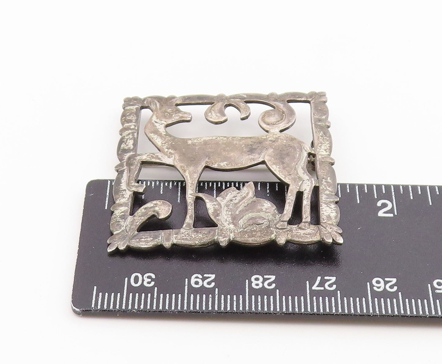 925 Sterling Silver Vintage Brooch Pin MAISON BIRKS Openwork Deer Frame BP12658
