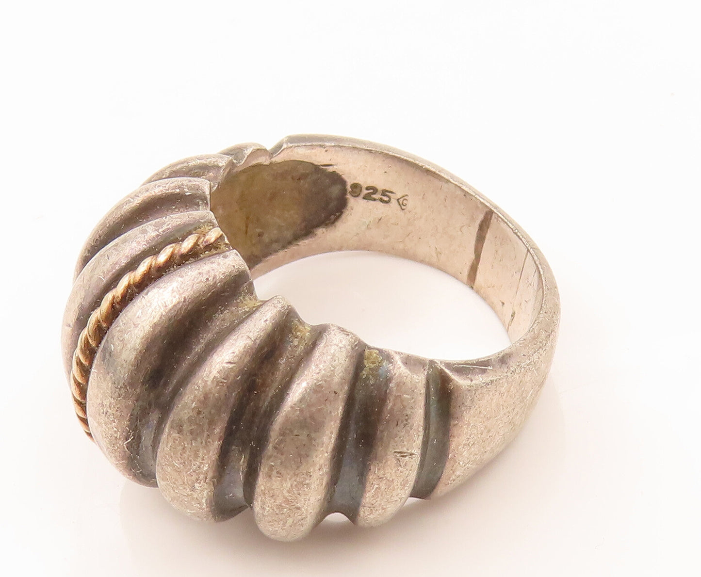 14K GOLD & 925 Sterling Silver Vintage Big Solid Dome Ring Sz 6.5 RG26585