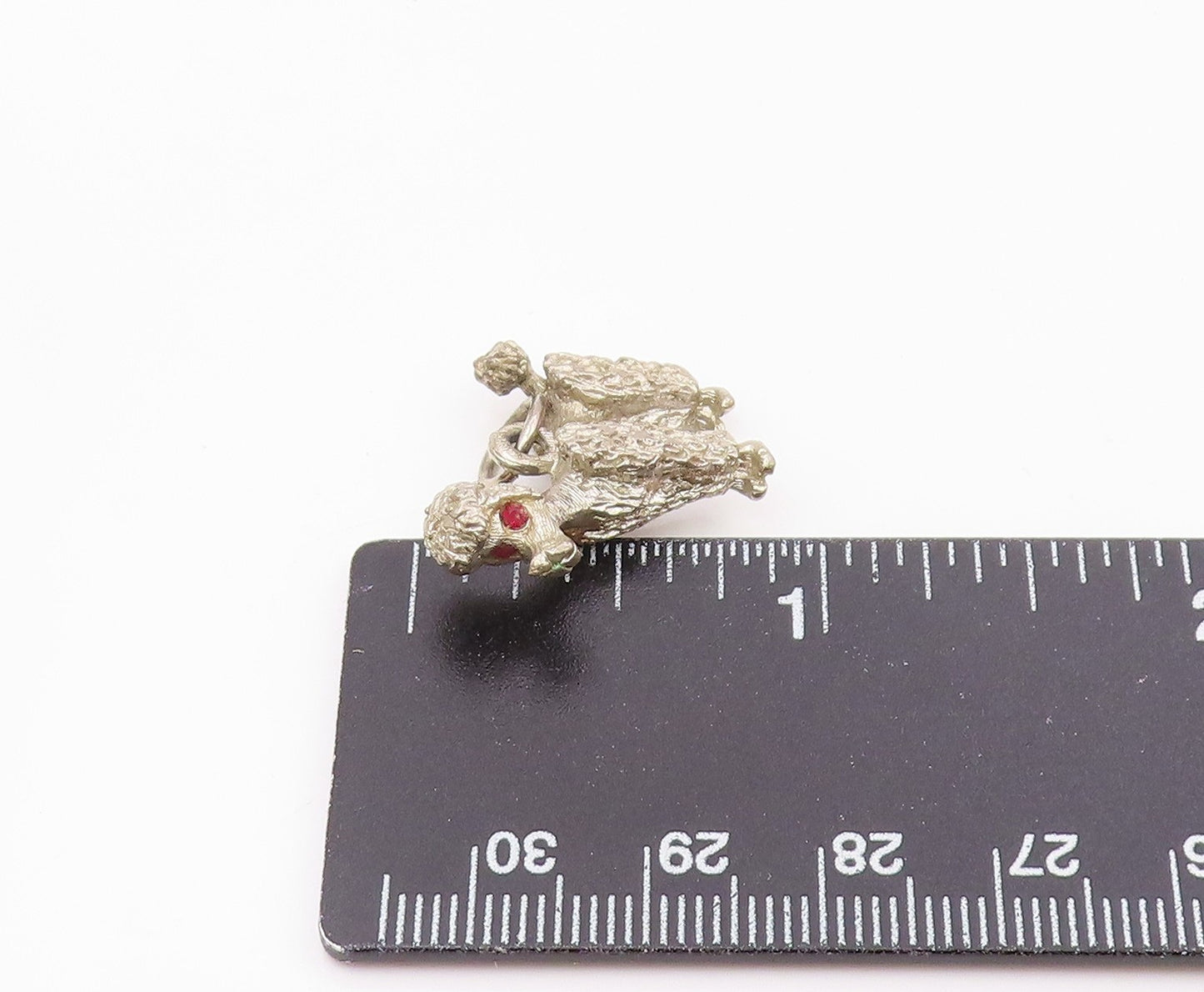 925 Sterling Silver Vintage Garnet Eyes Poodle Dog Motif Pendant PT19819