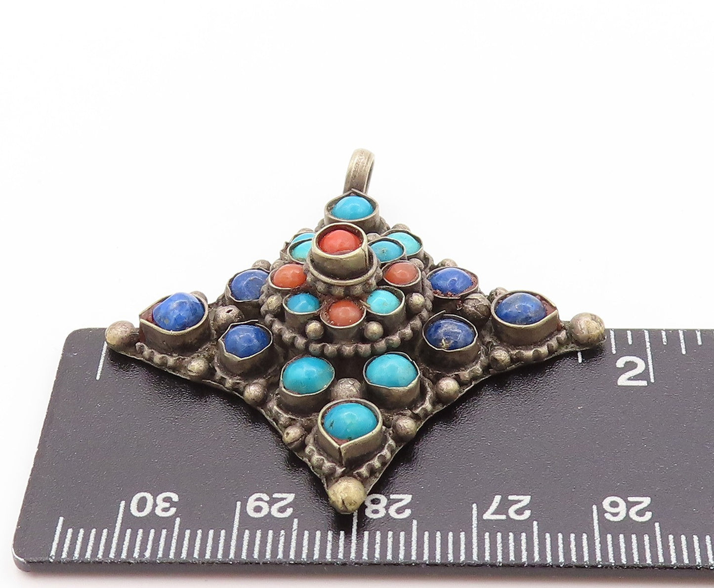 925 Sterling Silver Vintage Pendant Turquoise Lapis Lazuli Carnelian PT24166