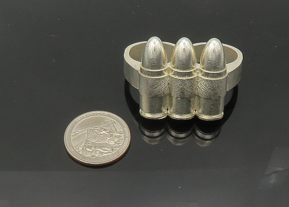 925 Sterling Silver Vintage Heavy Large Bullets 2 Finger Band Ring Sz 10 RG21344