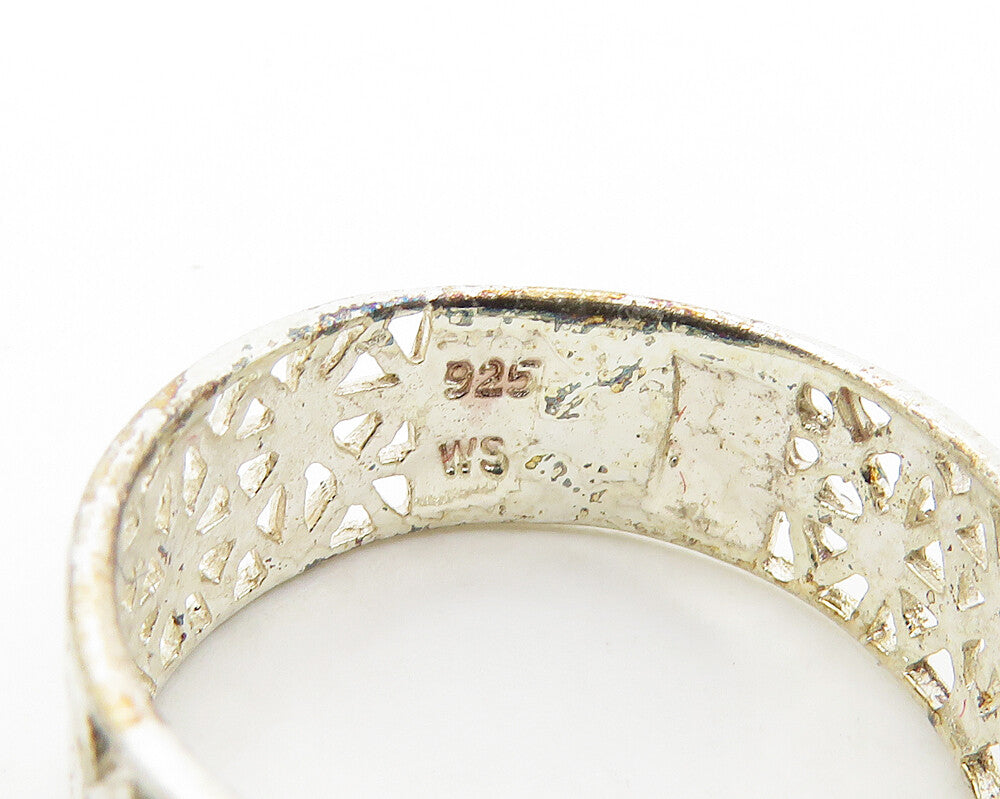 925 Sterling Silver Vintage Shiny Open Design Round Band Ring Sz 7 RG17291