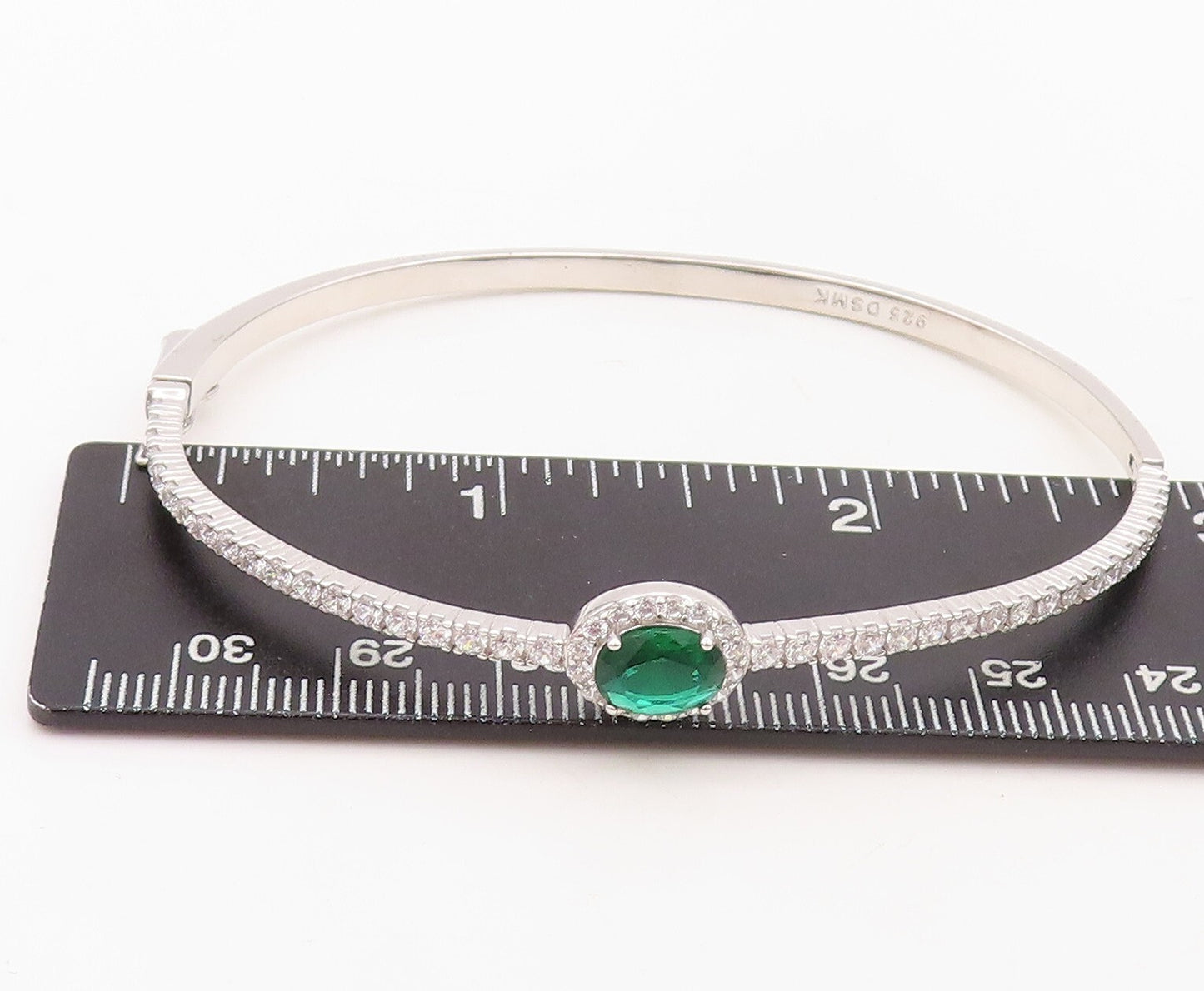 925 Sterling Silver Vintage Bracelet Oval Green Halo White CZ Bangle BT10709