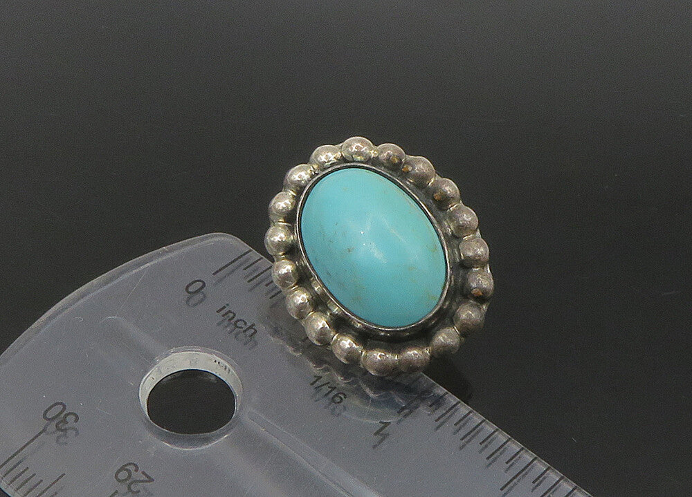 MEXICO 925 Silver Vintage Cabochon Turquoise Bubble Drop Earrings EG11315