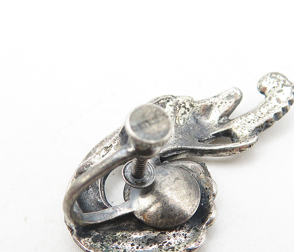925 Sterling Silver Vintage Dark Tone Floral Swirl Non Pierce Earrings EG3933