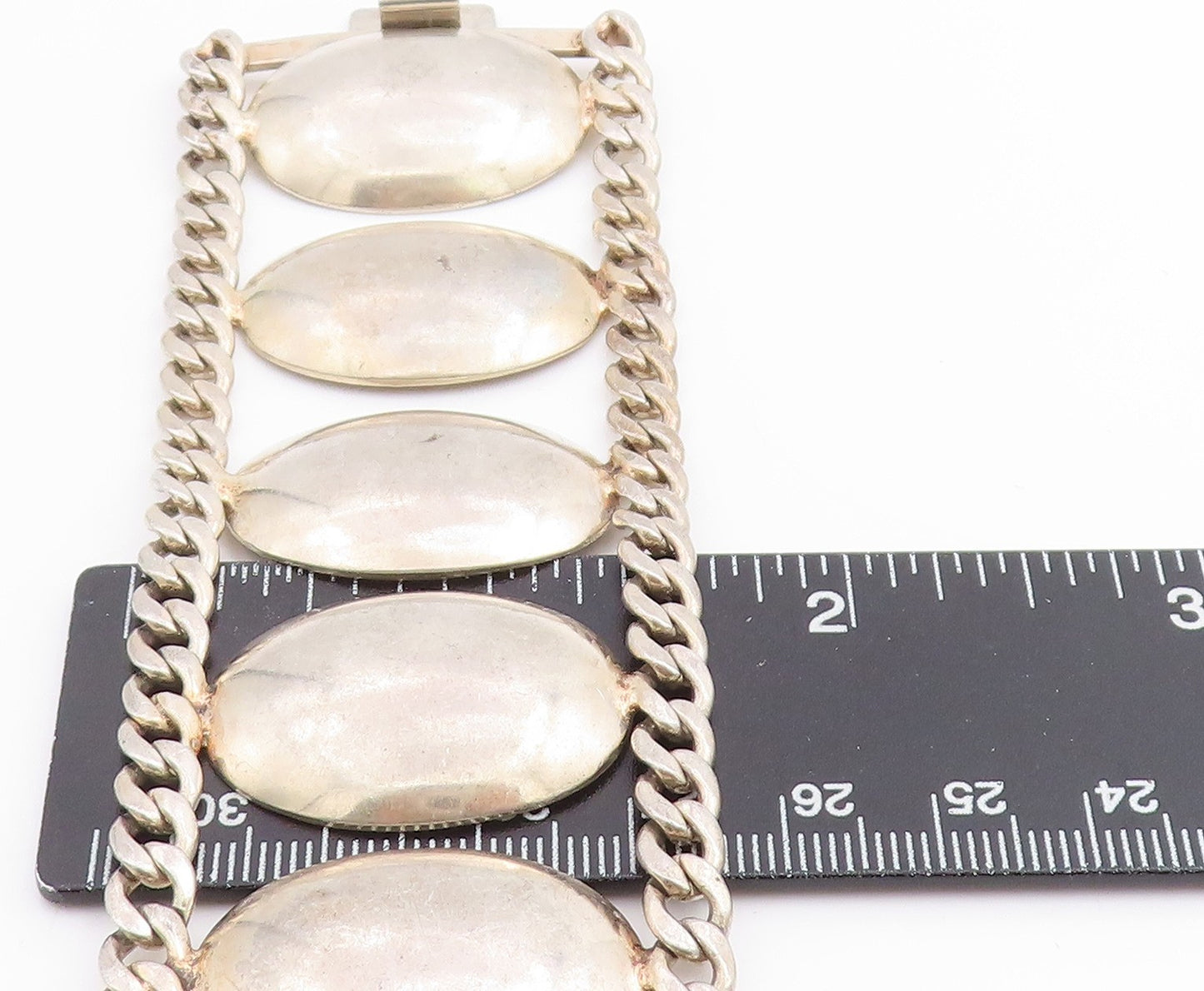 925 Sterling Silver Vintage Bracelet Geometric Solid Oval Link Chain BT11421