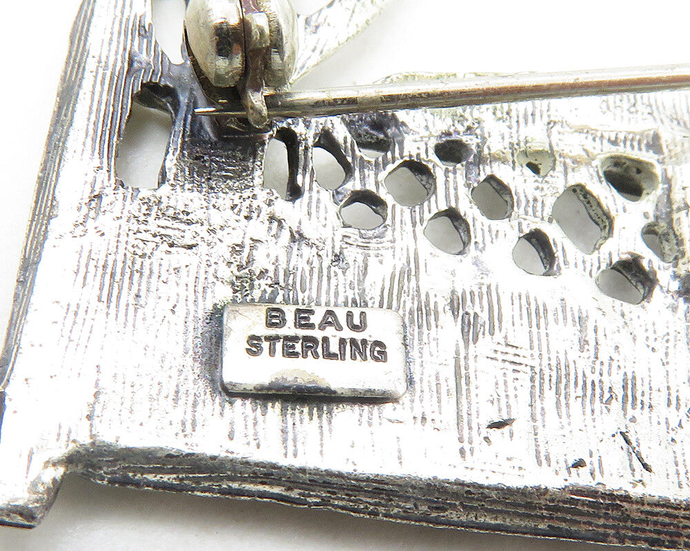 BEAU 925 Sterling Silver Vintage Shiny Road Forest Scene Brooch Pin BP3630