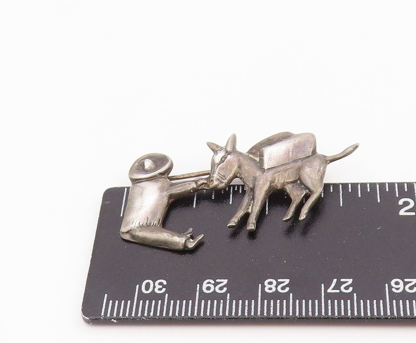 925 Sterling Silver Vintage Brooch Pin MEXICO Man Leading A Donkey BP12349