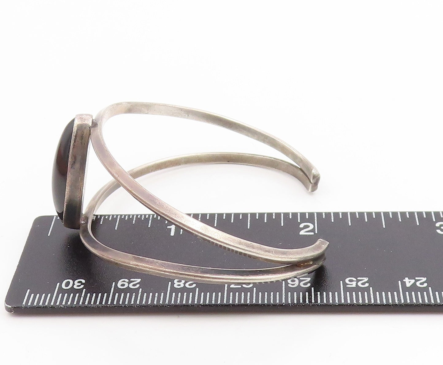 925 Sterling Silver Vintage Bracelet Oval Black Onyx Split Shank Cuff BT11992