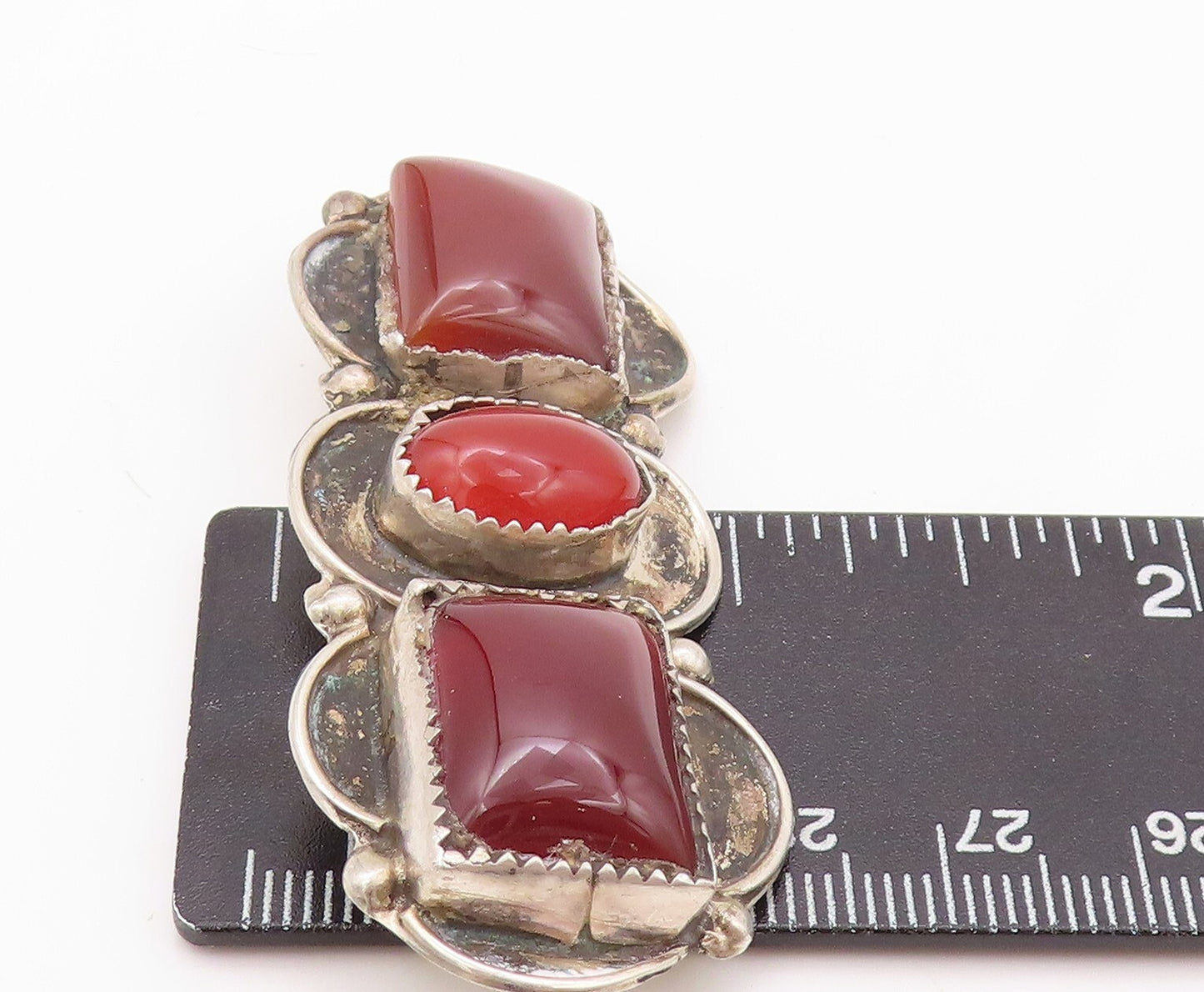 925 Sterling Silver Vintage Brooch Pin OTERO NAVAJO Carnelian Cutout BP11166