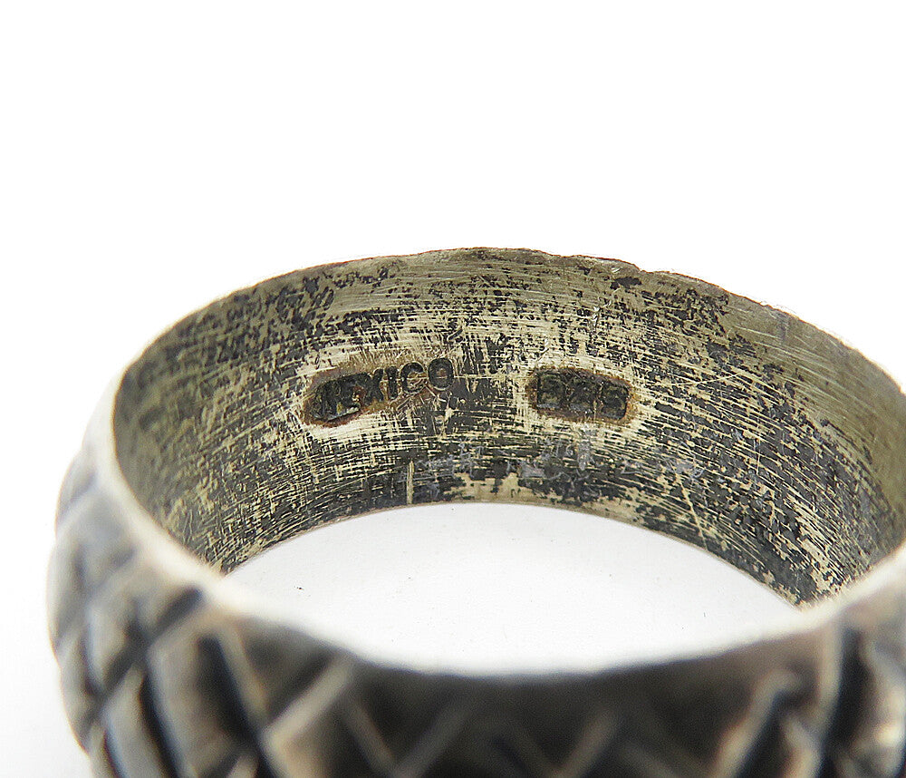 MEXICO 925 Silver Vintage Dark Tone Cross Etched Band Ring Sz 9.5 RG5297