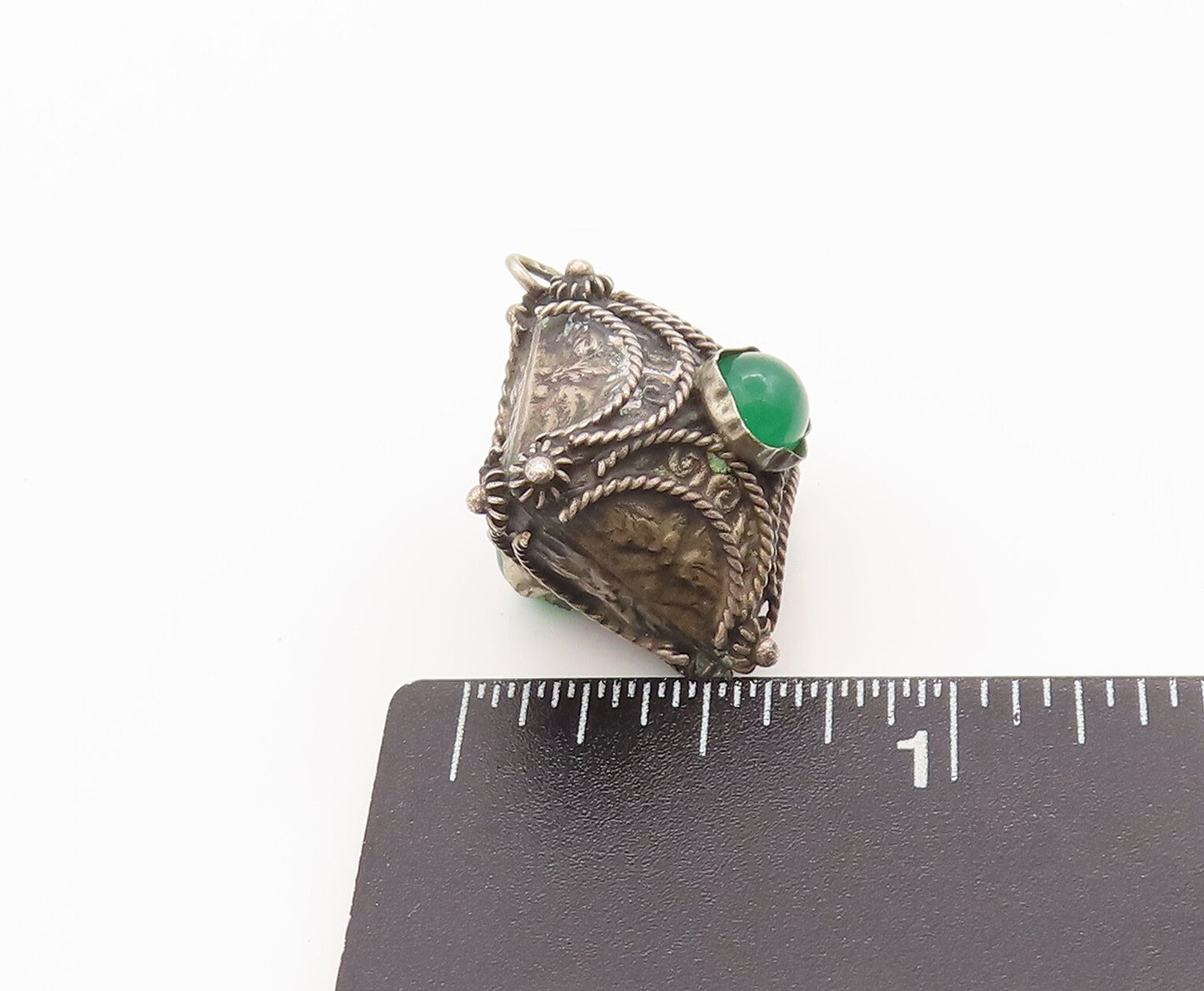 925 Sterling Silver Vintage Pendant Agate Twisted Rope Carved Square PT22732