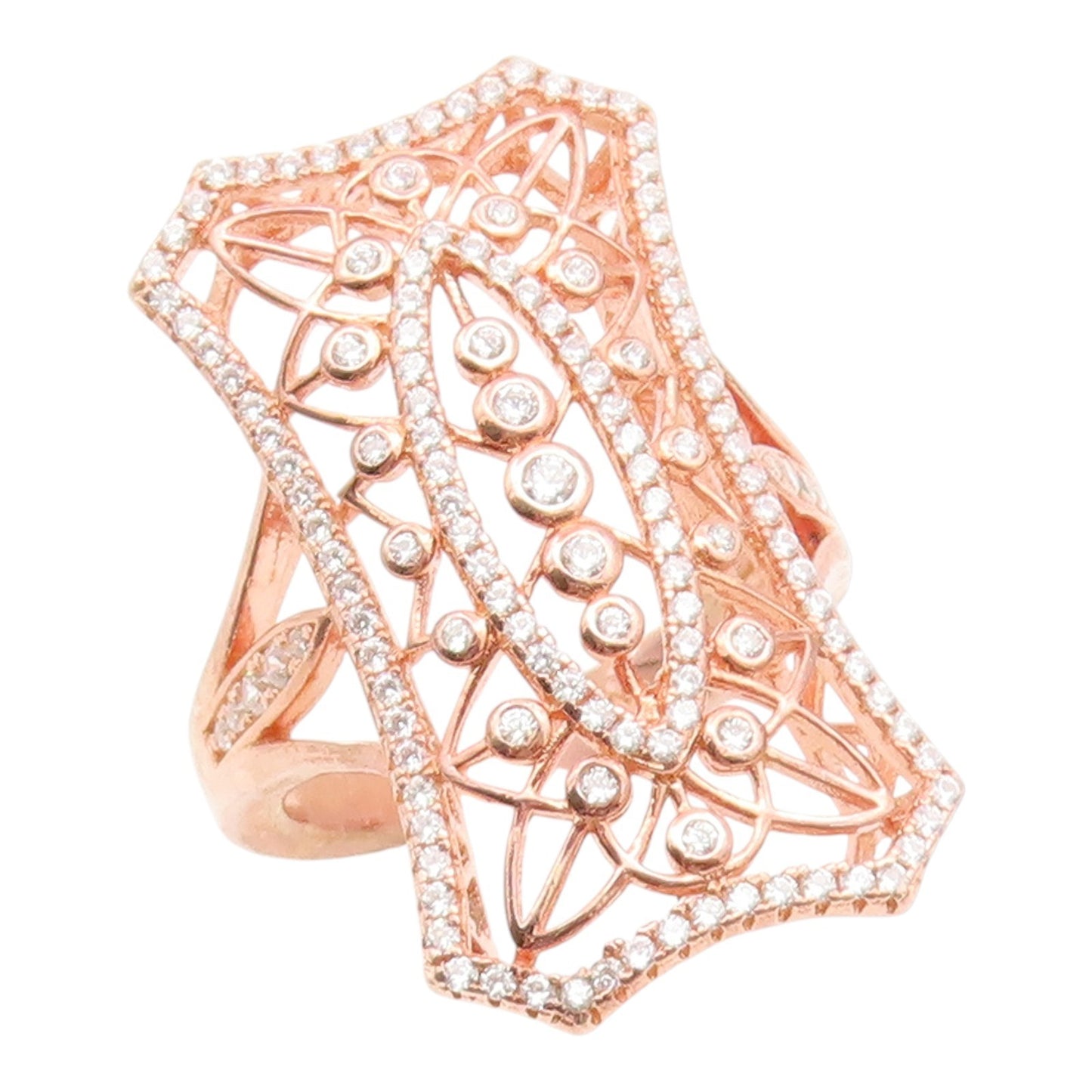 925 Sterling Silver Vintage Ring Gold Plated Topaz Openwork Band Sz 7 RG35090