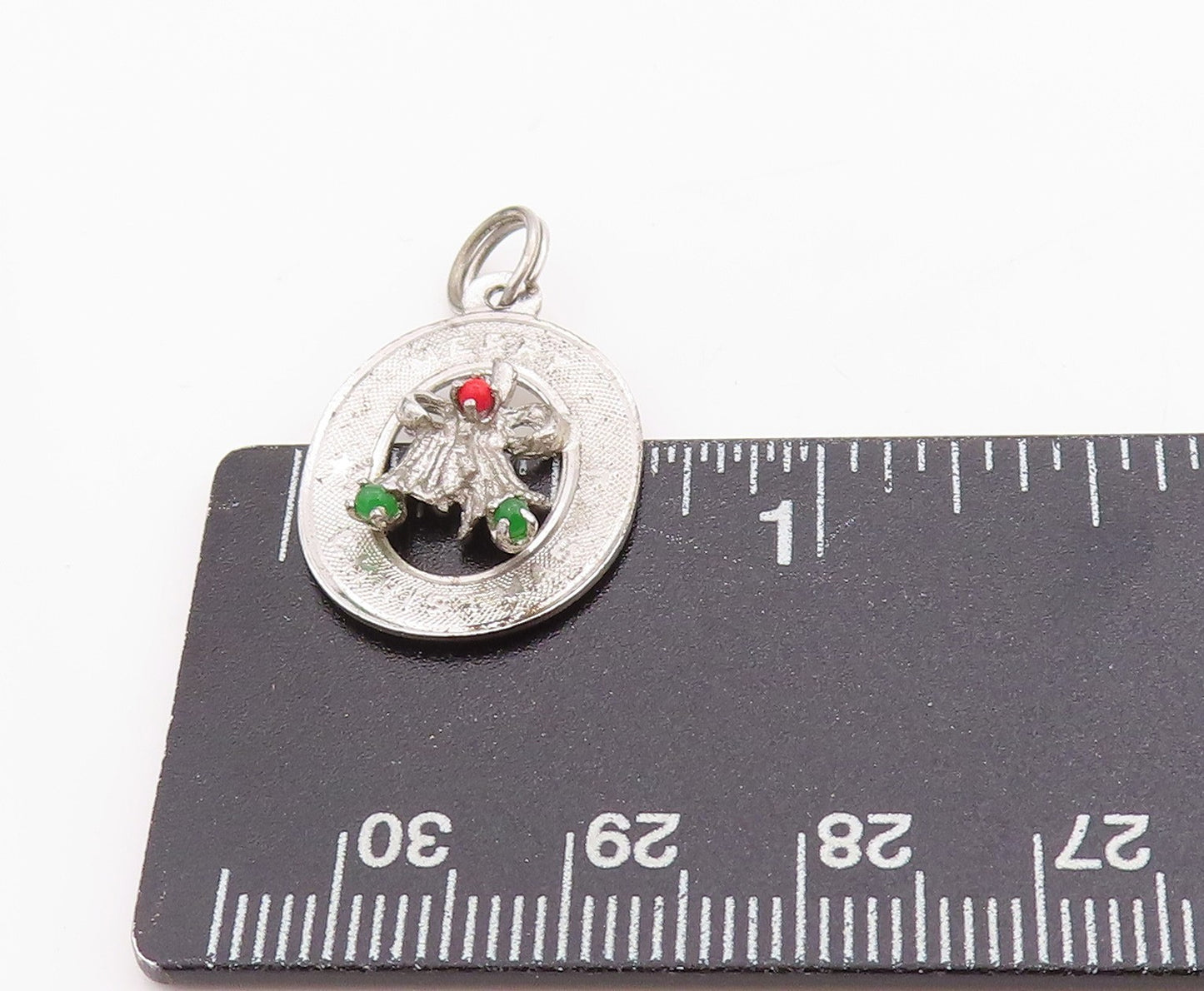 925 Sterling Silver Vintage Pendant Gemstone Cutout Christmas Bells PT24565