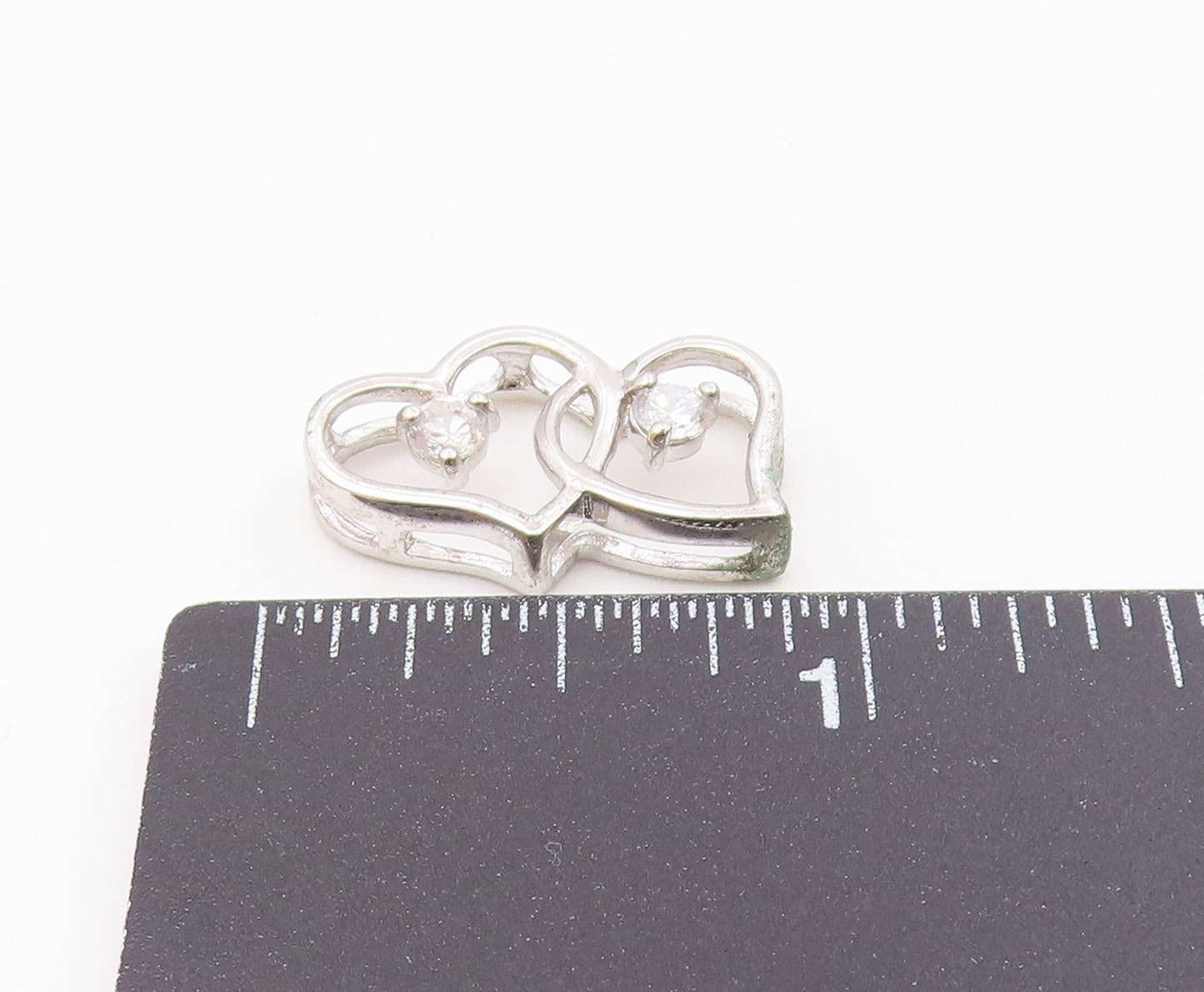 925 Sterling Silver Vintage Cubic Zirconia Love Hearts Pendant PT18263