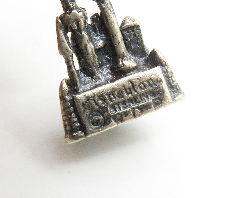 925 Sterling Silver Vintage Petite Oxidized Disneyland Castle Pendant PT13496