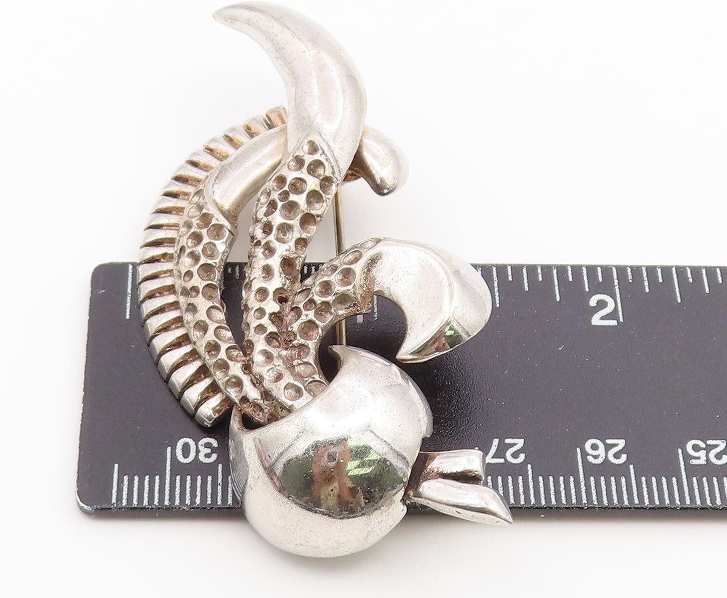 925 Sterling Silver Vintage Brooch Pin Modernist Solid Textured Swirl BP12665
