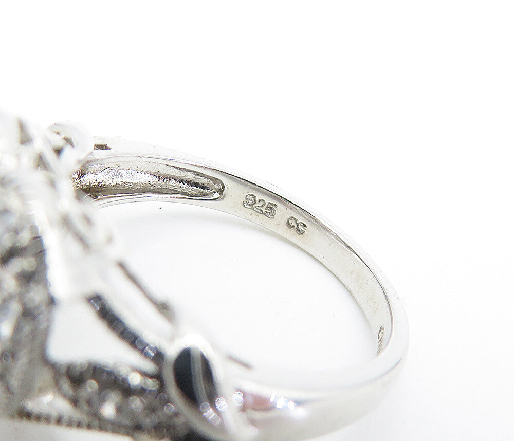 925 Sterling Silver Topaz Open Love Heart Floral Shiny Band Ring Sz 6 RG7294