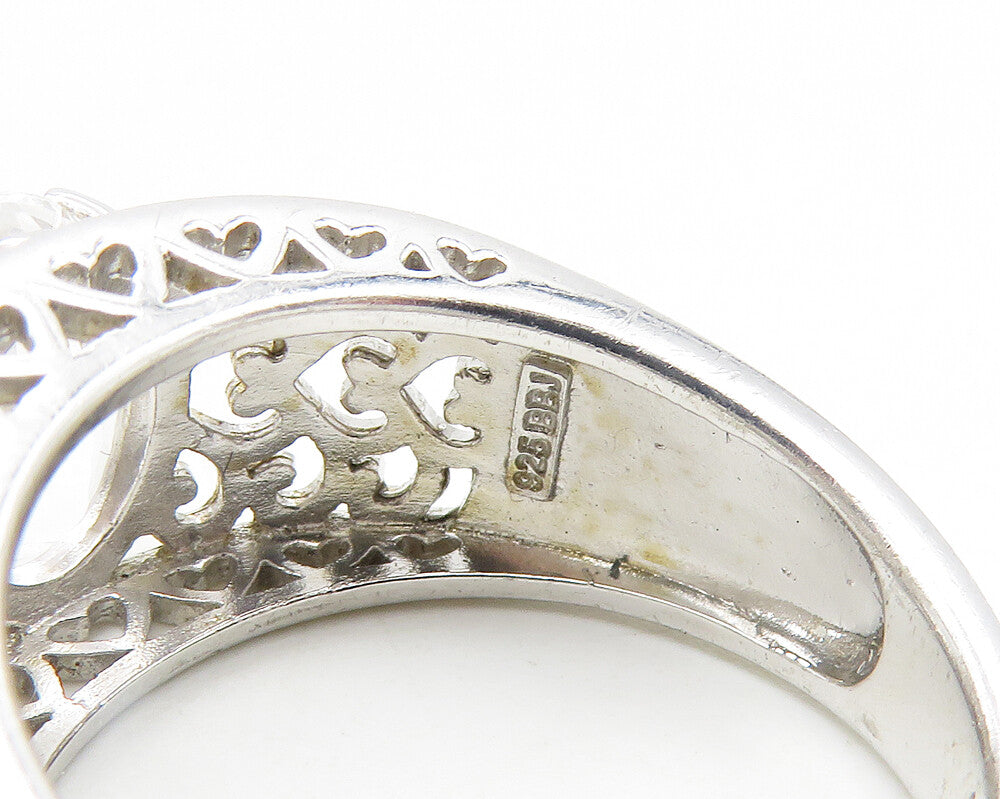 925 Sterling Silver Faceted Topaz Swirl Cutout Band Ring Sz 7.5 RG10173