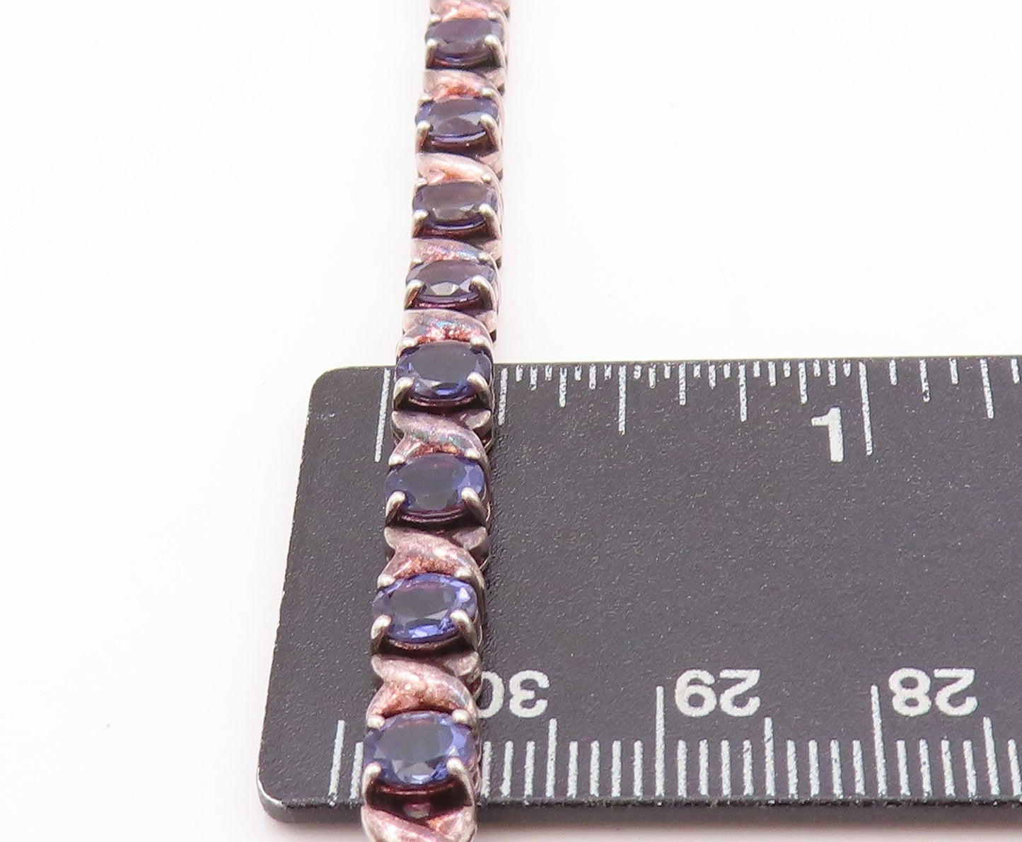 925 Sterling Silver Vintage Bracelet Oval Cut Amethyst X Carved Links BT11254