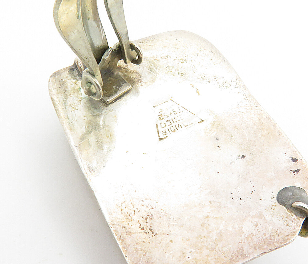MEXICO 925 Silver Vintage Two Tone Hollow Square Non Pierce Earrings EG2932