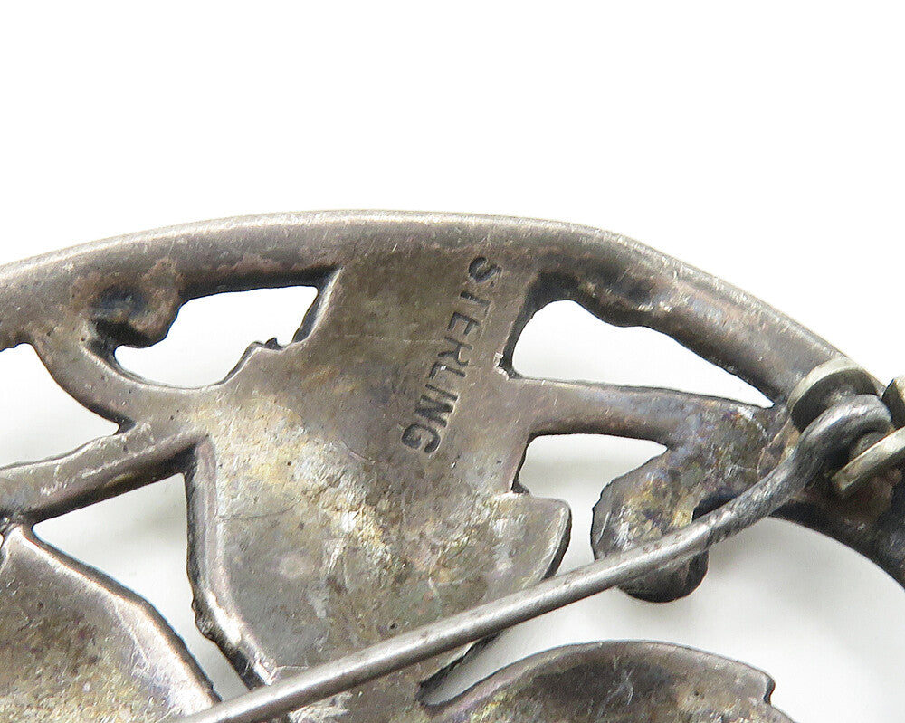 925 Sterling Silver Vintage Antique Blooming Flower Motif Brooch Pin BP7171