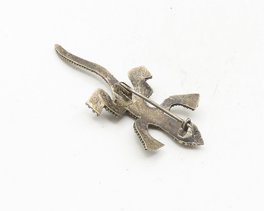 925 Sterling Silver Vintage Dark Tone Cluster Lizard Motif Brooch Pin BP3783