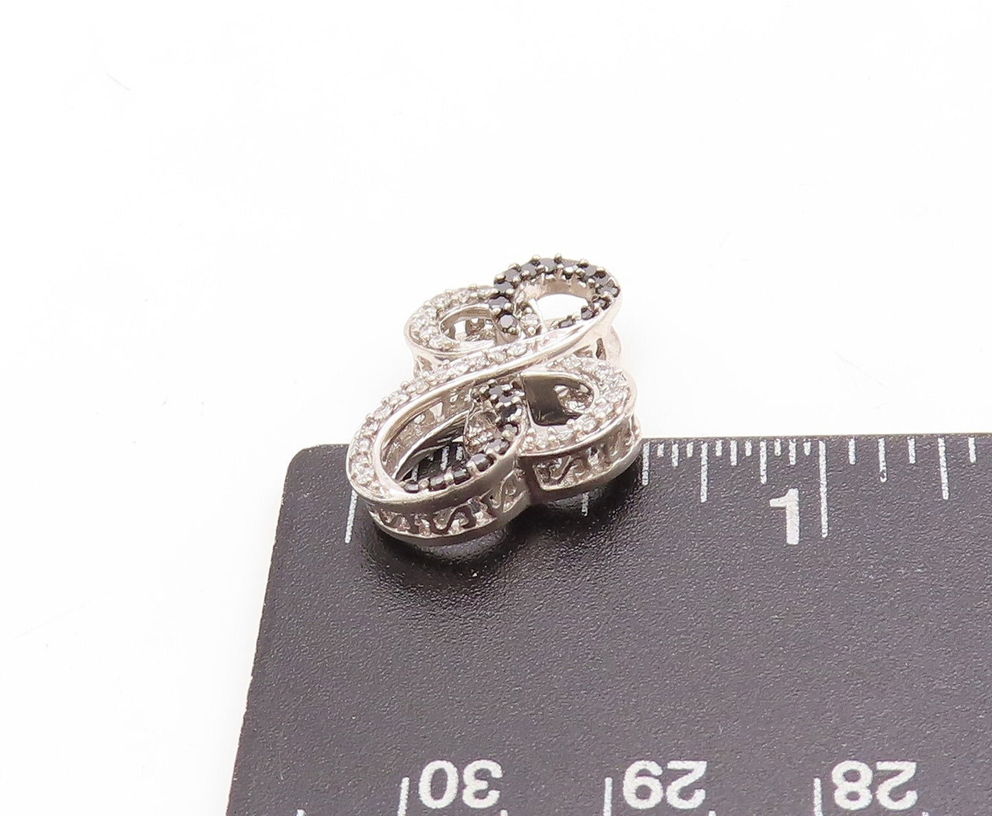 925 Sterling Silver Vintage Pendant Real Diamonds Infinity Hearts PT23845