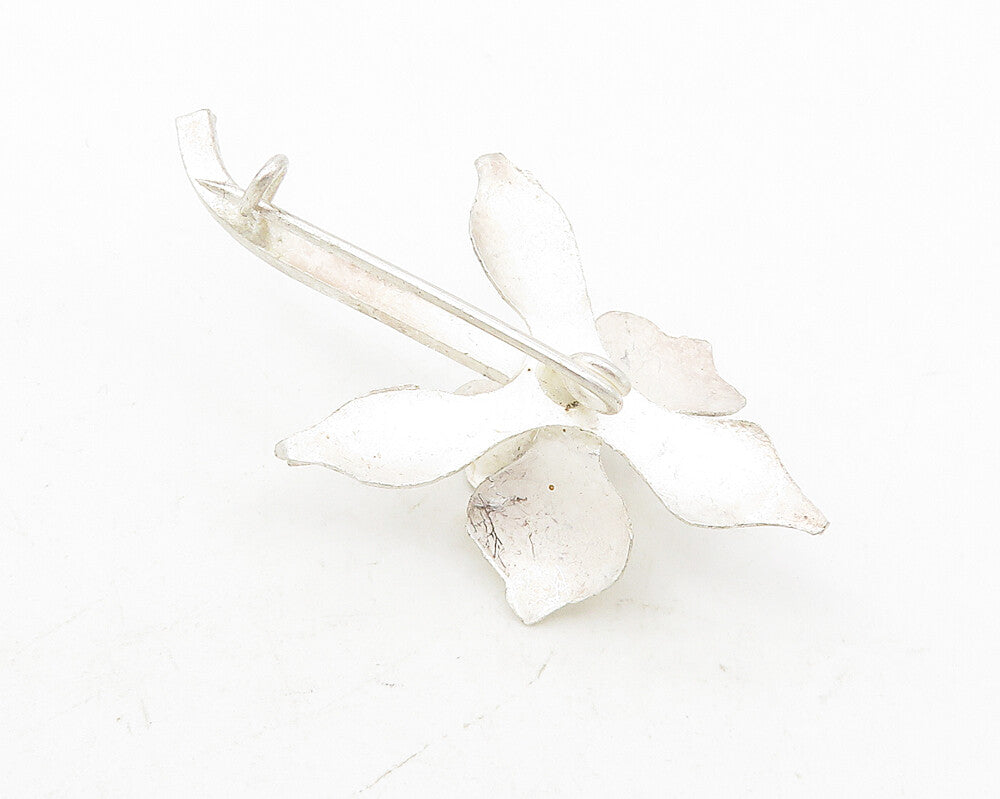 925 Sterling Silver Freshwater Pearl Sculpted Flower Shiny Brooch Pin BP4270