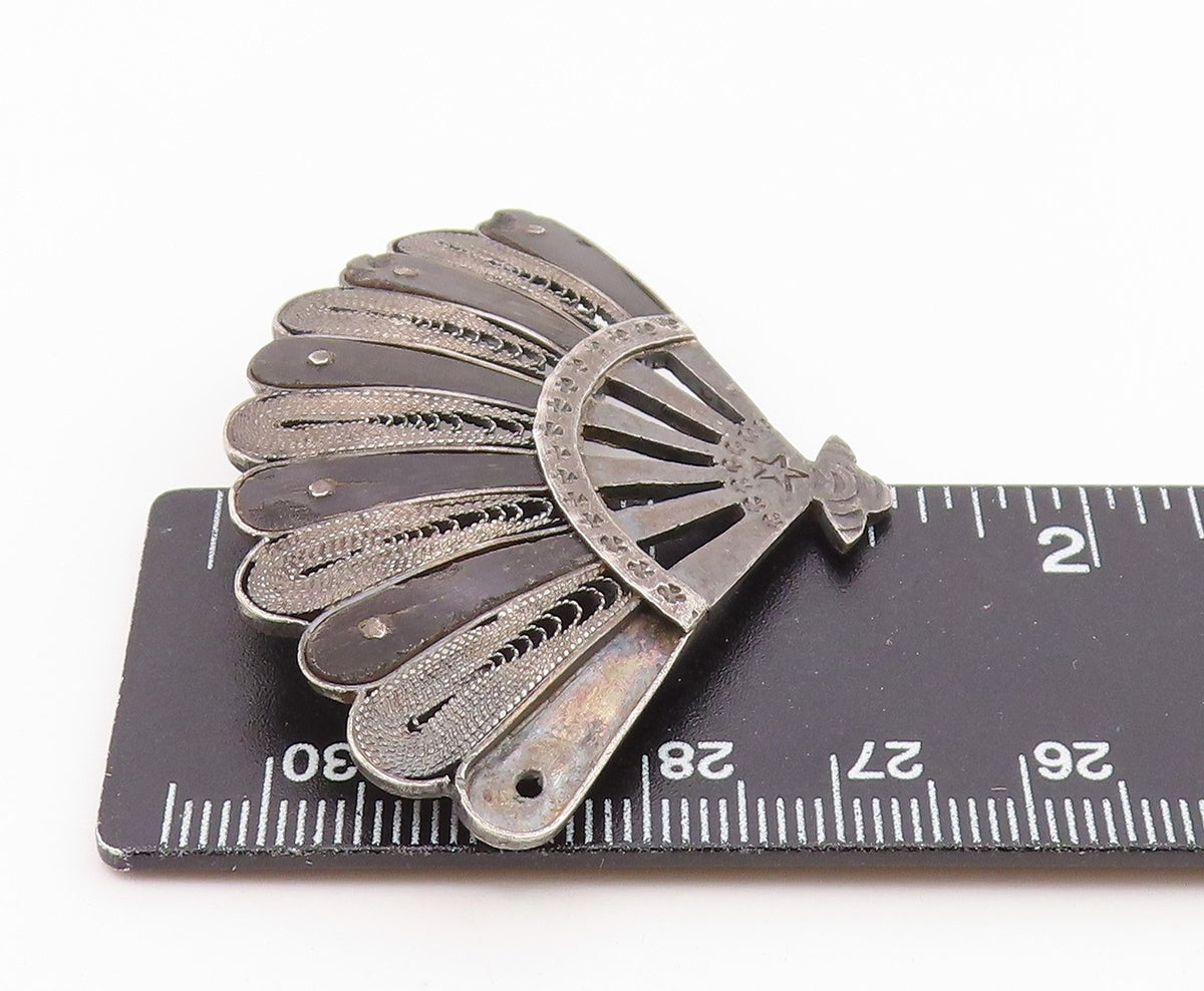 MIDDLE EAST 925 Sterling Silver Vintage Hand Fan Motif Brooch Pin BP4910