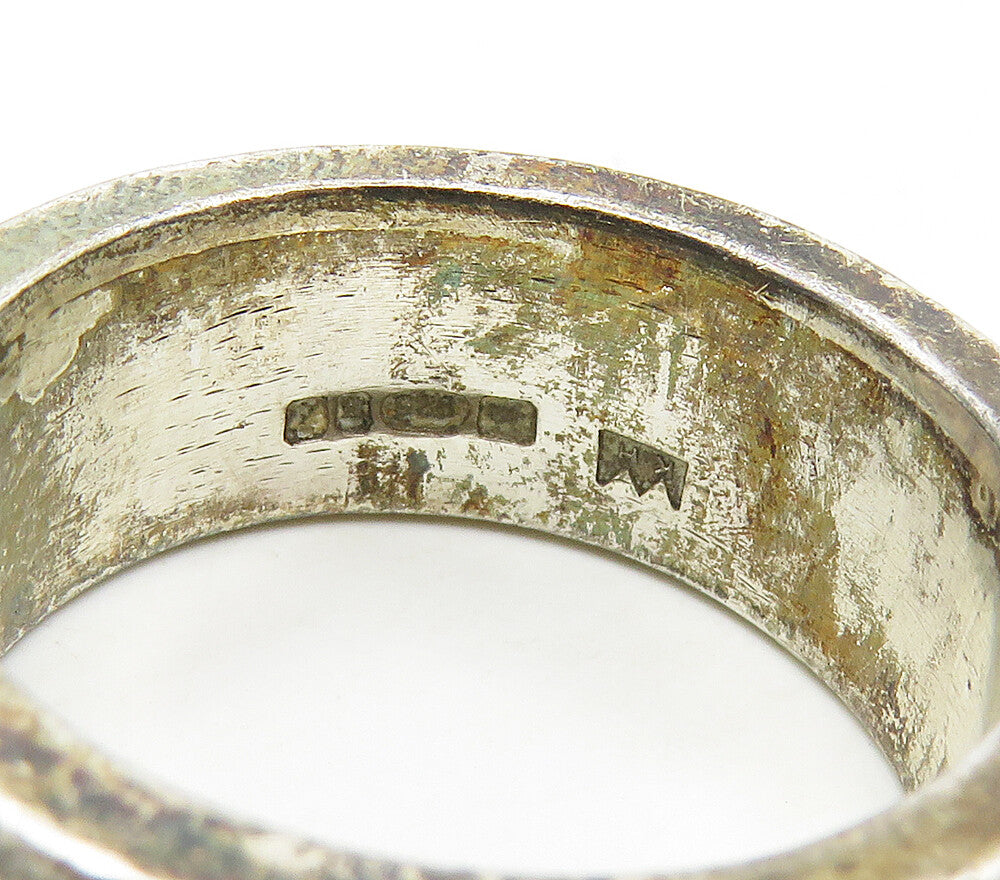KH ENGLAND 925 Sterling Silver Vintage Ribbed Detail Band Ring Sz 8 RG17023