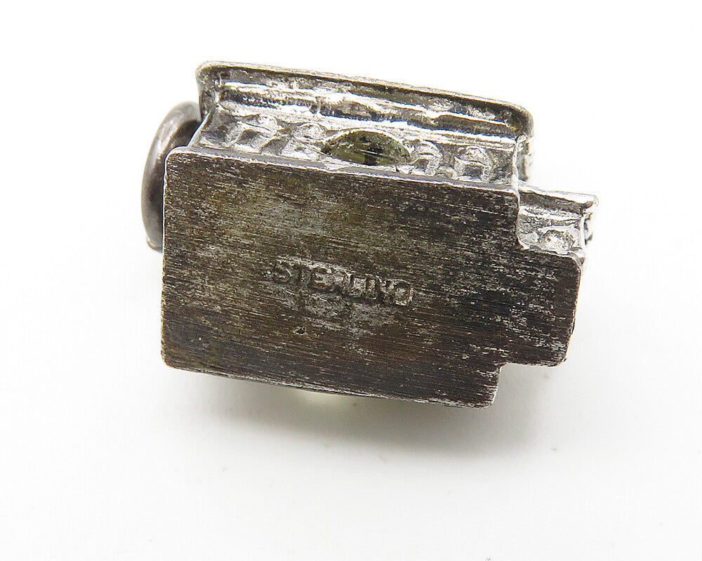925 Sterling Silver Vintage Topaz Church House Motif Drop Pendant PT8360