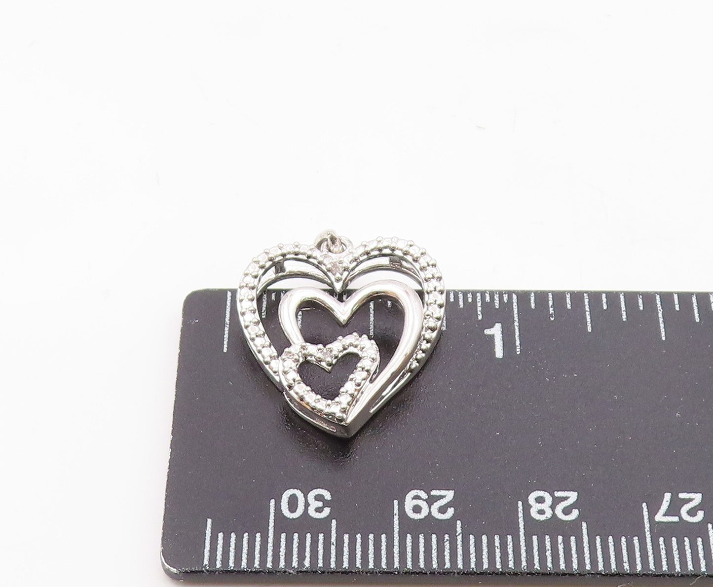 925 Silver Vintage Genuine Diamond Graduated Love Hearts Pendant PT15685