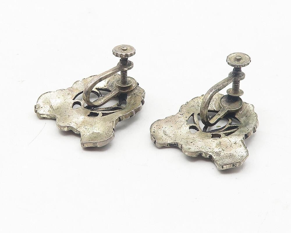 925 Sterling Silver Vintage Oxidized Flower Ribbon Non Pierce Earrings EG5968