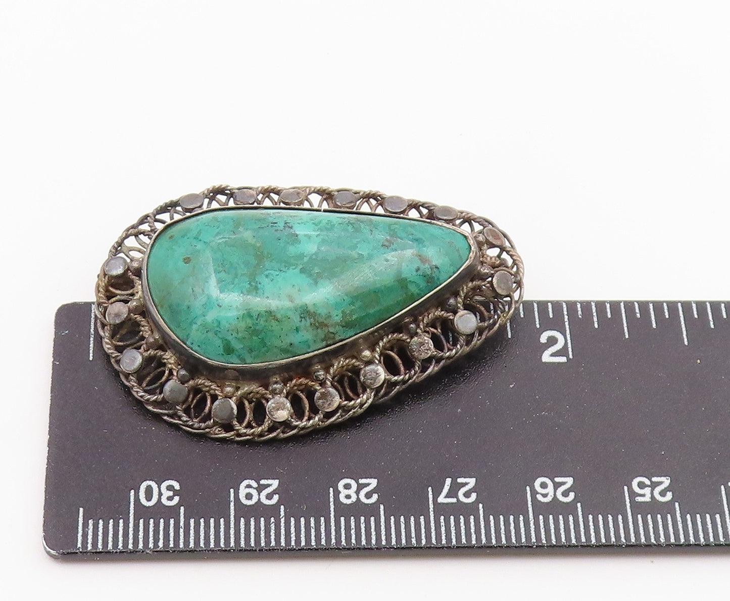 ISRAEL 925 Silver Vintage Cabochon Cut Eilat Stone Twist Brooch Pin BP7329