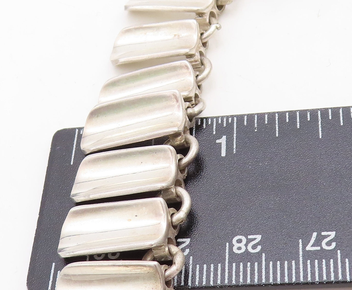 MEXICO 925 Sterling Silver Vintage Inlaid Black Stone Chain Necklace NE1098