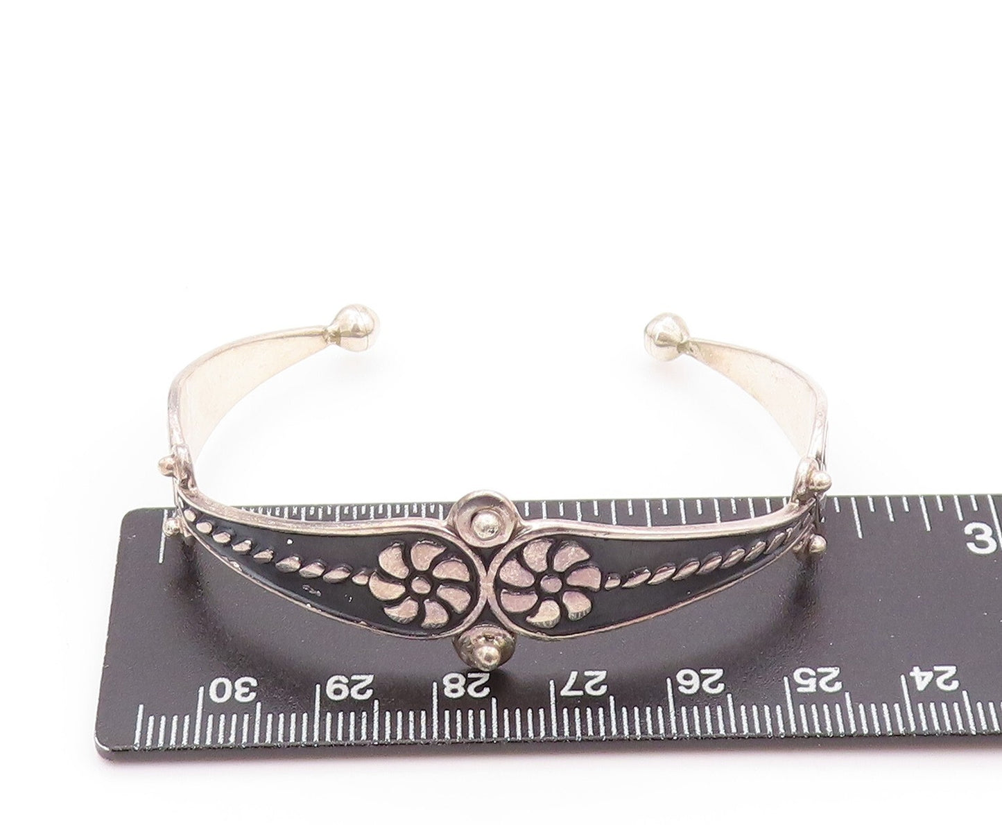 925 Sterling Silver Vintage Bracelet Designer Floral Carved Cuff BT11139
