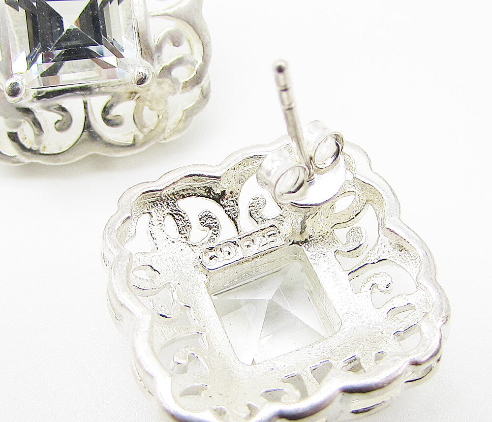 925 Sterling Silver White Topaz Cut Out Filigree Stud Earrings EG1839