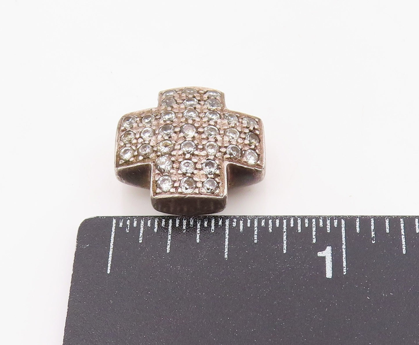 925 Sterling Silver Vintage Pendant Clustered Topaz Greek Cross Charm PT25485