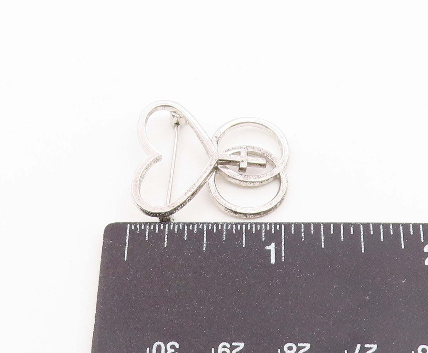 DIEGES & CLUST 925 Silver Vintage Heart Circles & Cross Brooch Pin BP9976
