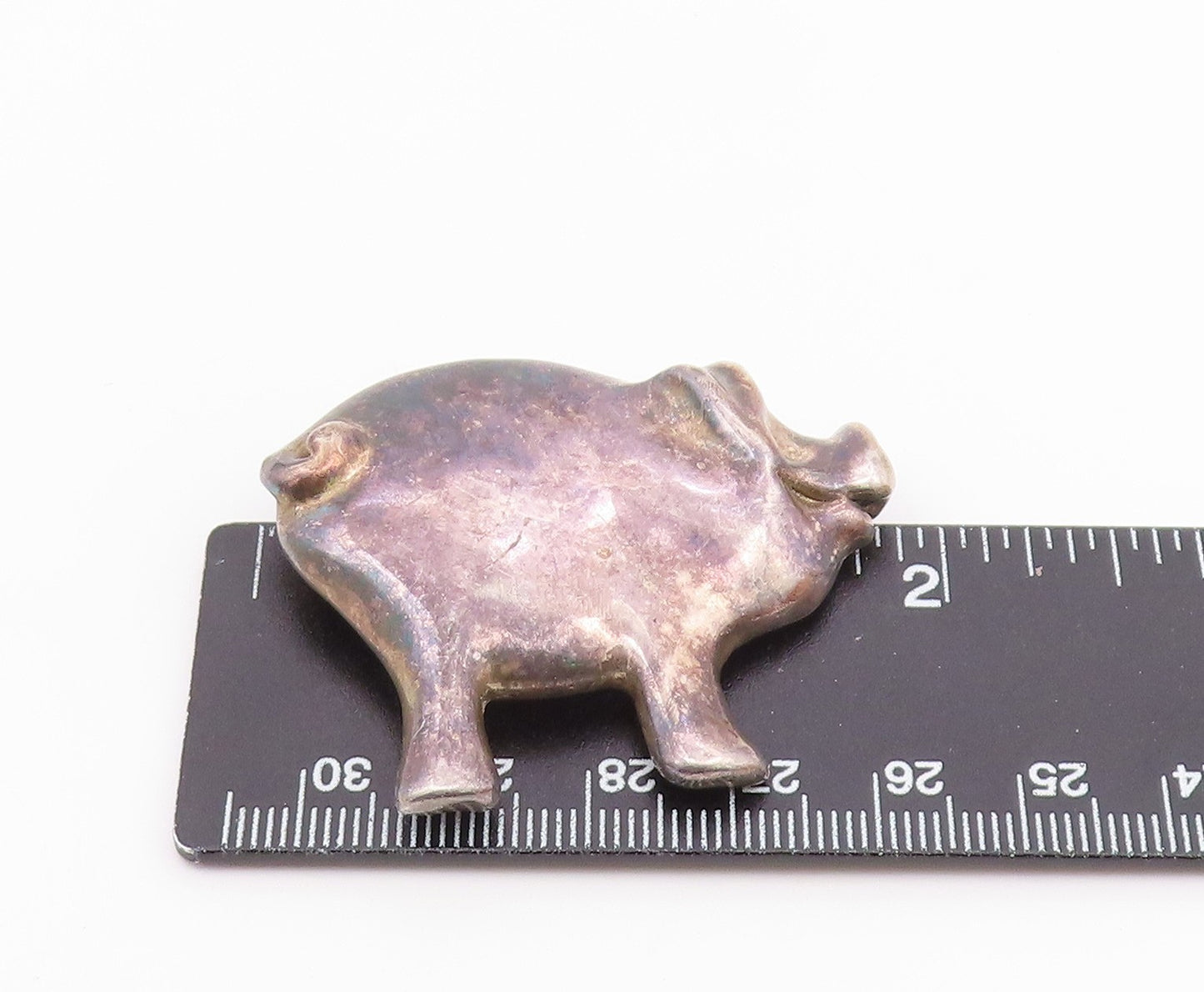 925 Sterling Silver Vintage Dark Tone Smooth Pig Animal Brooch Pin BP8285