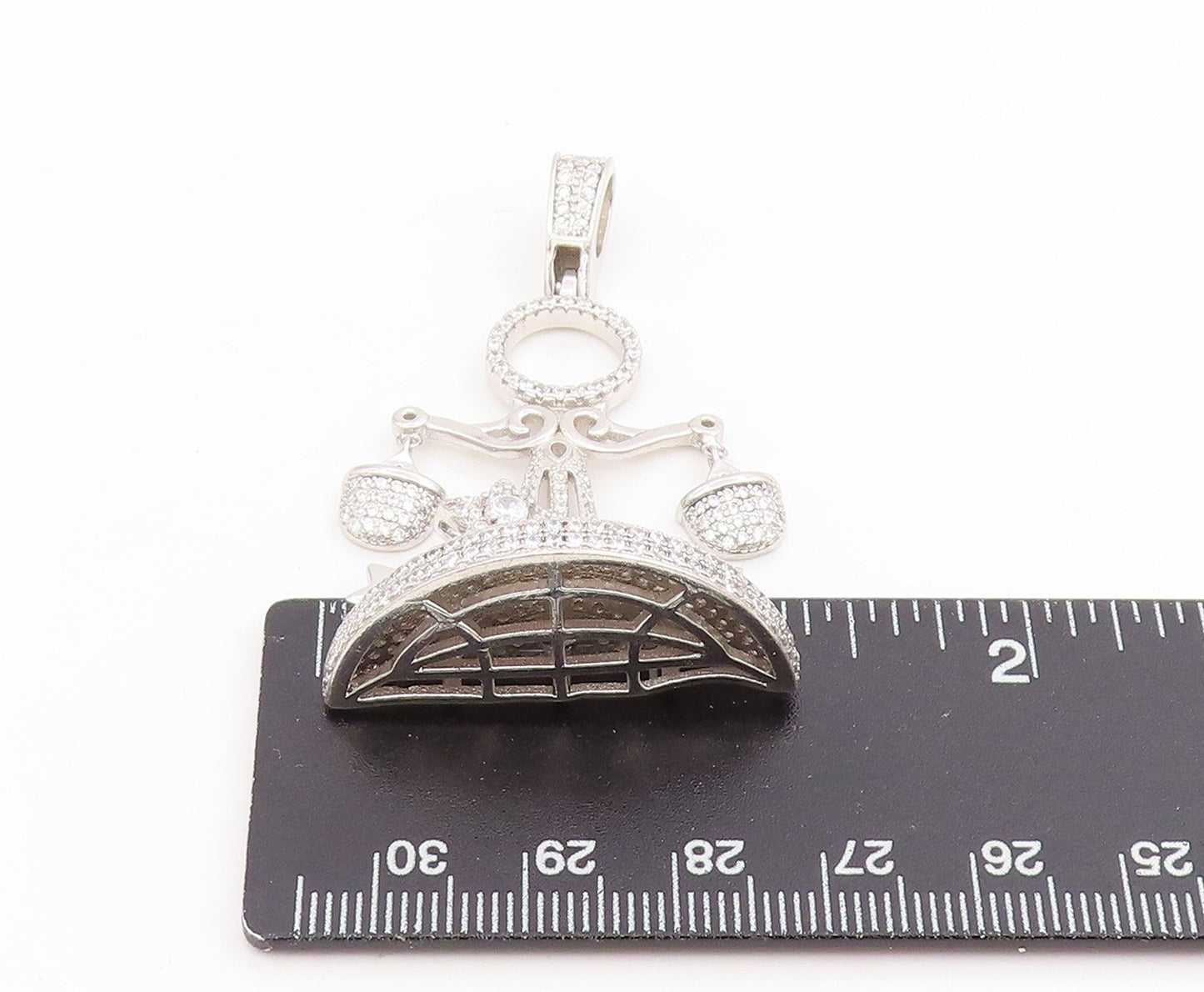 925 Sterling Silver Vintage Pendant CZ Libra Zodiac Balance Scales PT25643
