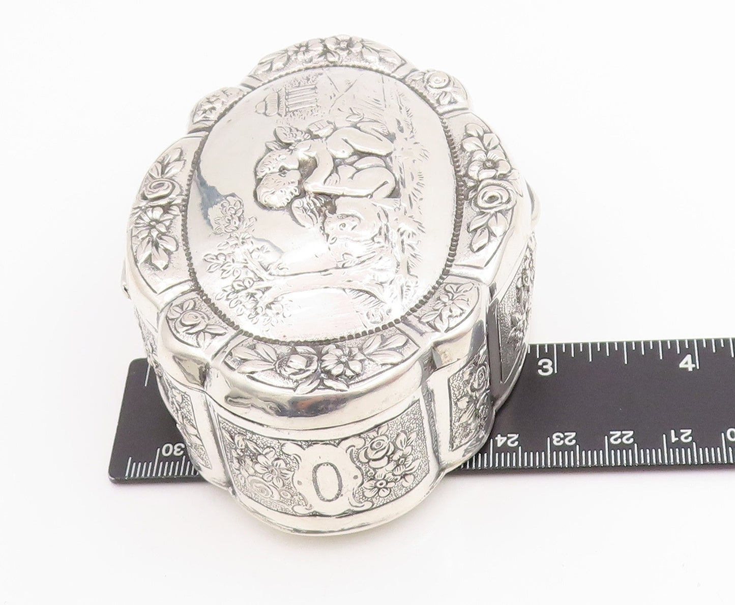 Solid Silver Vintage Trinket Box GERMANY Victorian Cherub (OPENS) TR4059